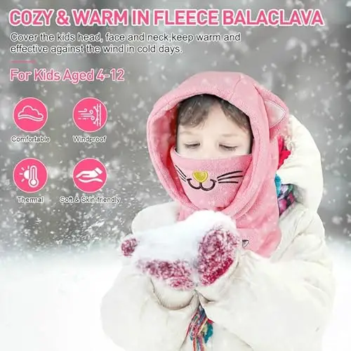 AYPOW Passamontagna Invernale in Pile Termico Bambini 4-12, Maschera da Sci Multifunzionale Antivento Regolabile miniatura 2