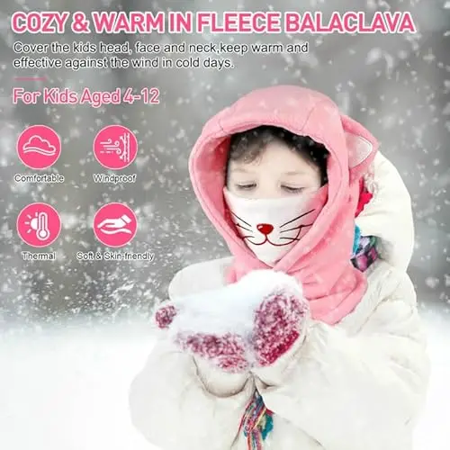 AYPOW Passamontagna Invernale in Pile Termico Bambini 4-12Anni, Maschera da Sci Multifunzionale Antivento Regolabile miniatura 2