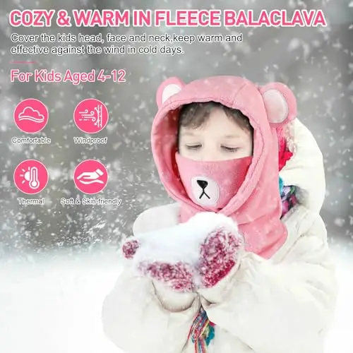 AYPOW Passamontagna Invernale in Pile Termico Bambini 4-12Anni, Maschera da Sci Multifunzionale Antivento Regolabile miniatura 2