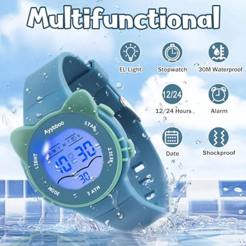 Ayybboo Orologio Bambino con 7 Luci Colorate, Orologio Digitale per Bambini Impermeabile 3ATM per Ragazze e Ragazzi 4 a 12 Anni Regalo (Blu) miniatura 3