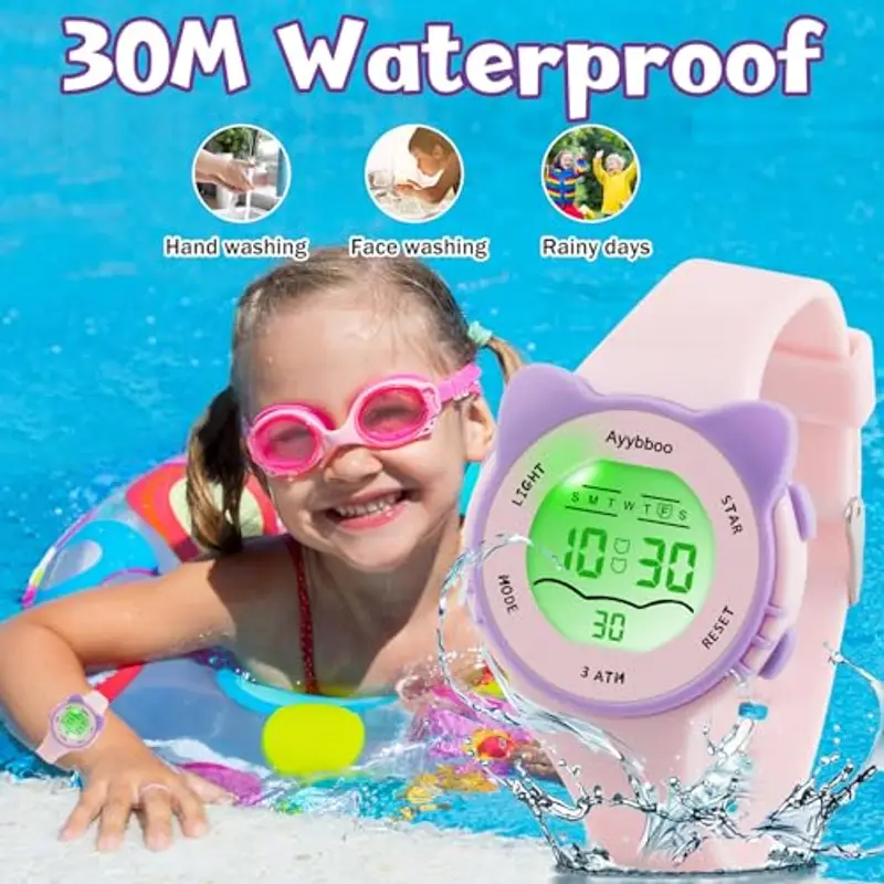 Ayybboo Orologio Bambino con 7 Luci Colorate, Orologio Digitale per Bambini Impermeabile 3ATM per Ragazze e Ragazzi 4 a 12 Anni Regalo (Rosa) miniatura 3