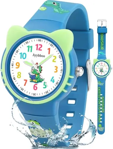Ayybboo Orologio Bambino,Orologio da Polso Bambini Educativo con Orecchie di Gatto 3D,Impermeabile 30M Orologio