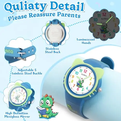 Ayybboo Orologio Bambino, Orologio da Polso Bambini Educativo con Orecchie di Gatto 3D, Impermeabile 30M Orologio miniatura 2