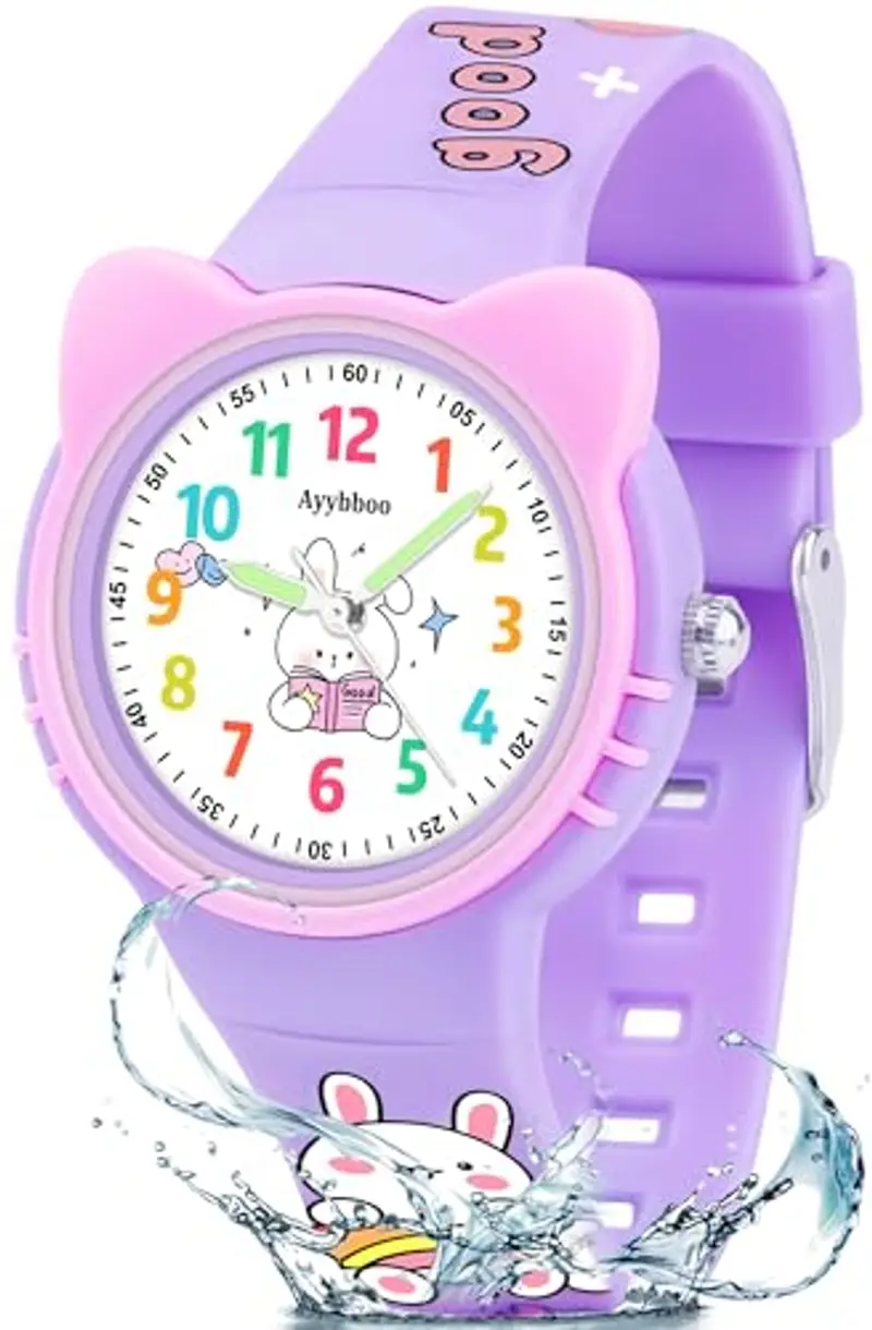 Ayybboo Orologio Bambino,Orologio da Polso Bambini Educativo con Orecchie di Gatto 3D,Impermeabile 30M Orologio