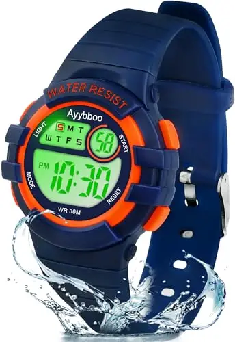 Ayybboo Orologio Digitale Bambino,7 LED Colorati,3ATM Impermeabile,Sveglia/Cronometro/Data,Orologio Sportivo da Polso
