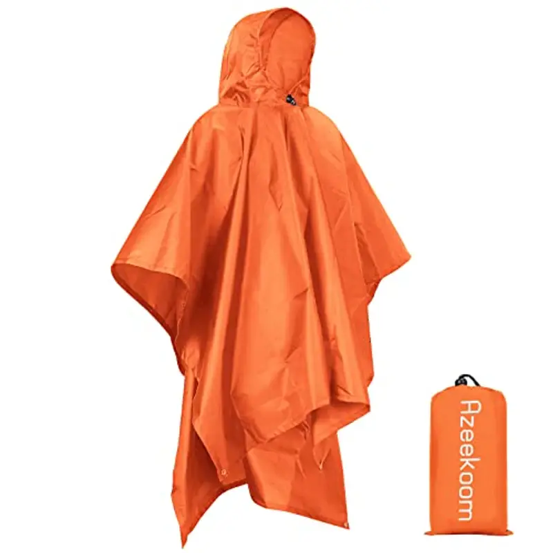 Azeekoom Poncho Impermeabile, Multifunzionale Stuoia Campeggio Coperta da Picnic con Sustodia per All'aperto Picnic Trekking Campeggio Pesca Caccia Escursione(Arancia)