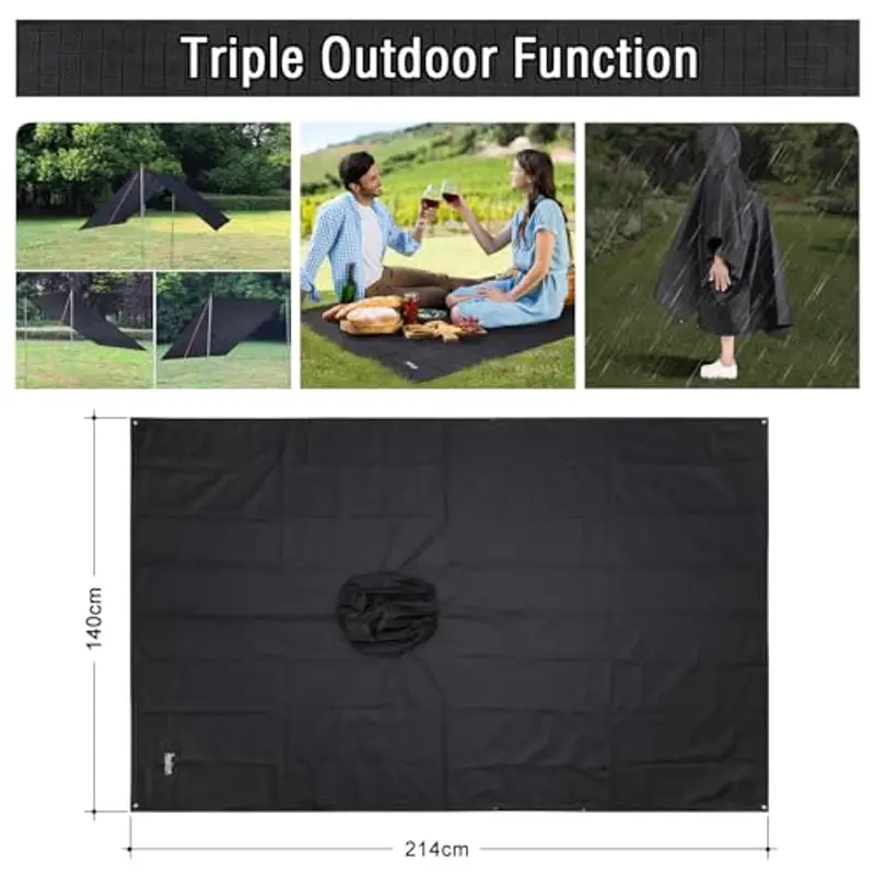 Azeekoom Poncho Impermeabile, Multifunzionale Stuoia Campeggio Coperta da Picnic con Sustodia per All'aperto Picnic Trekking Campeggio Pesca Caccia Escursione miniatura 3