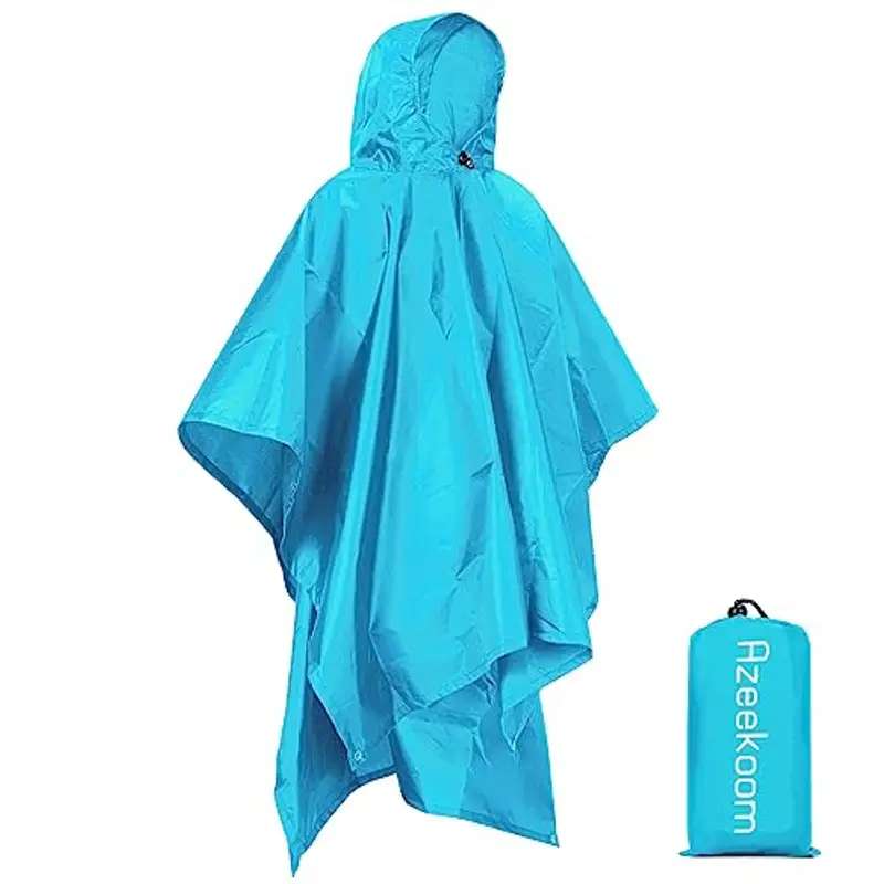 Azeekoom Poncho Impermeabile, Multifunzionale Stuoia Campeggio Coperta da Picnic con Sustodia per All'aperto Picnic Trekking Campeggio Pesca Caccia Escursione (Blu Chiaro)