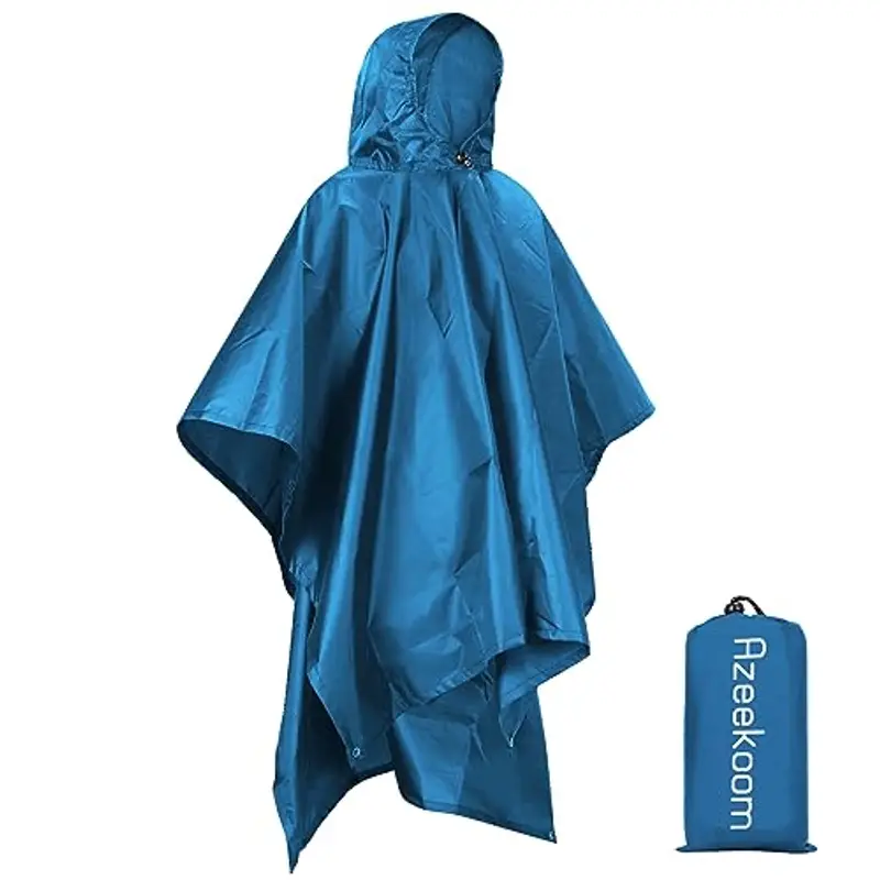 Azeekoom Poncho Impermeabile, Multifunzionale Stuoia Campeggio Coperta da Picnic con Sustodia per All'aperto Picnic Trekking Campeggio Pesca Caccia Escursione (Blu Scuro)