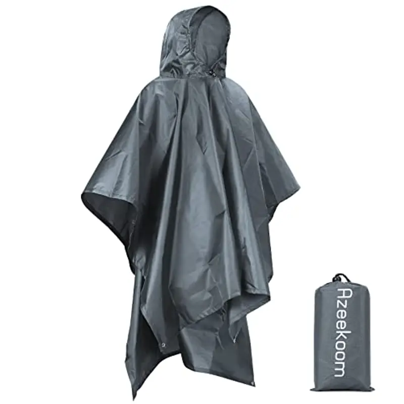Azeekoom Poncho Impermeabile, Multifunzionale Stuoia Campeggio Coperta da Picnic con Sustodia per All'aperto Picnic Trekking Campeggio Pesca Caccia Escursione(Grigio)