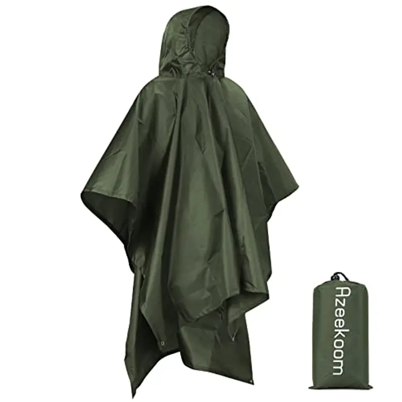 Azeekoom Poncho Impermeabile, Multifunzionale Stuoia Campeggio Coperta da Picnic con Sustodia per All'aperto Picnic Trekking Campeggio Pesca Caccia Escursione (Verde)