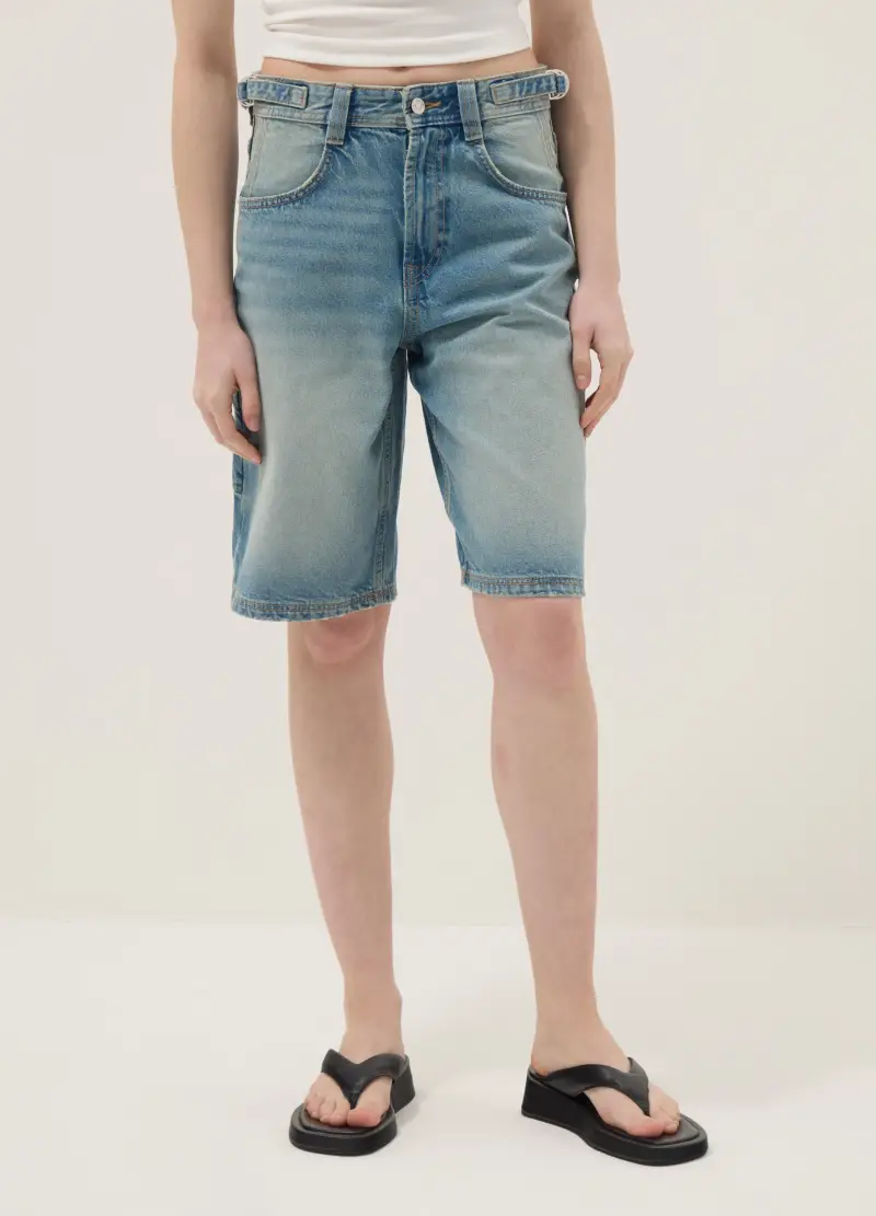 Bermuda Denim Azzurri In Puro Cotone Baggy Fit, Donna, Denim miniatura 2