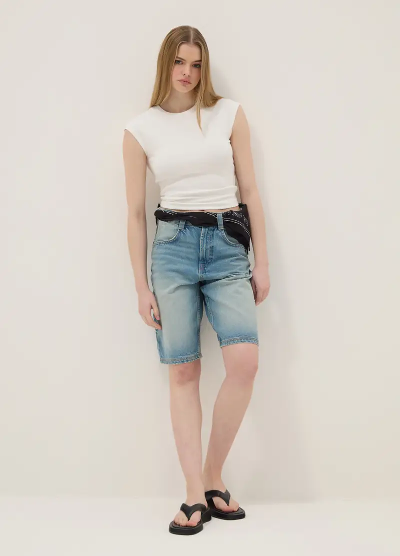 Bermuda Denim Azzurri In Puro Cotone Baggy Fit, Donna, Denim