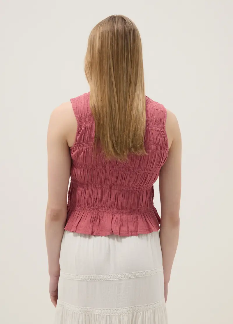 Blusa In Puro Cotone Rosa Regular Fit Con Chiusura A Fiocchi, Donna, Rosa miniatura 3