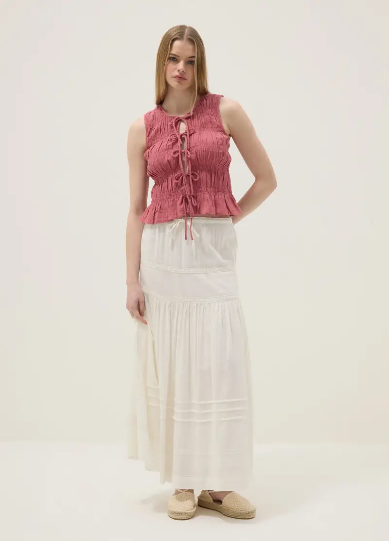 Blusa In Puro Cotone Rosa Regular Fit Con Chiusura A Fiocchi, Donna, Rosa