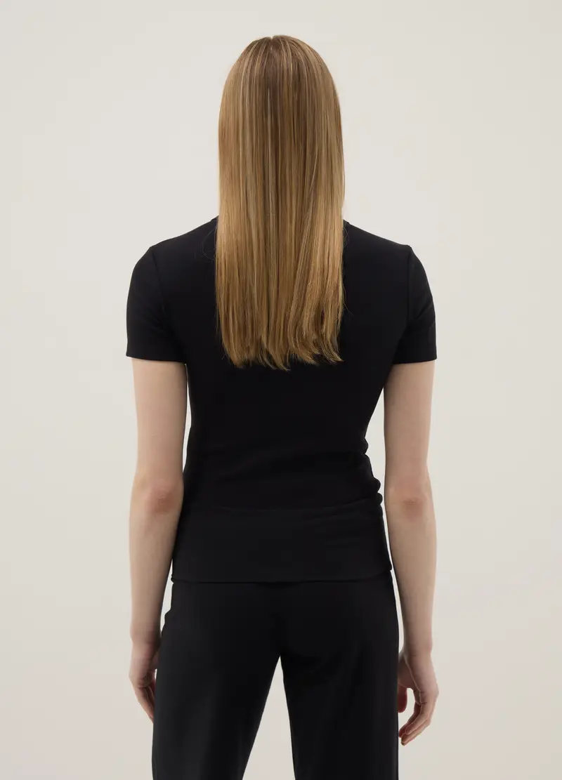 Body In Cotone Elasticizzato Nera Slim Fit, Donna, Nero miniatura 3