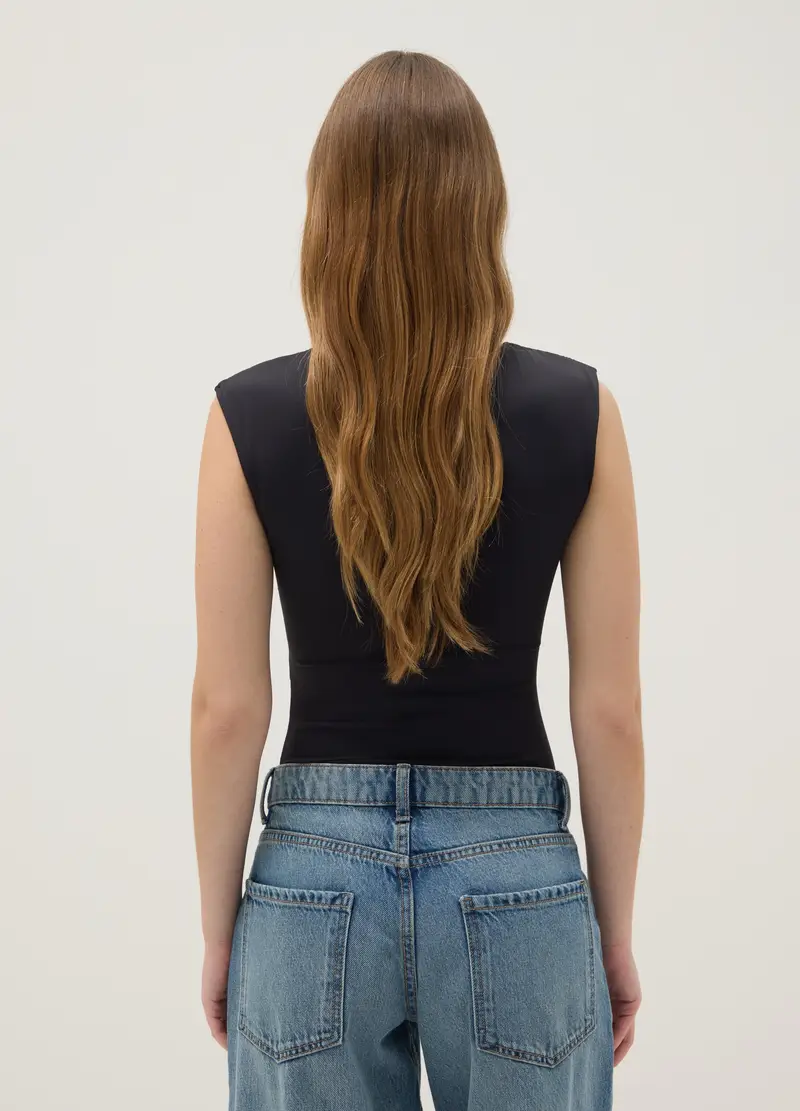 Body In Tessuto Elasticizzato Nero Regular Fit, Donna, Nero miniatura 3