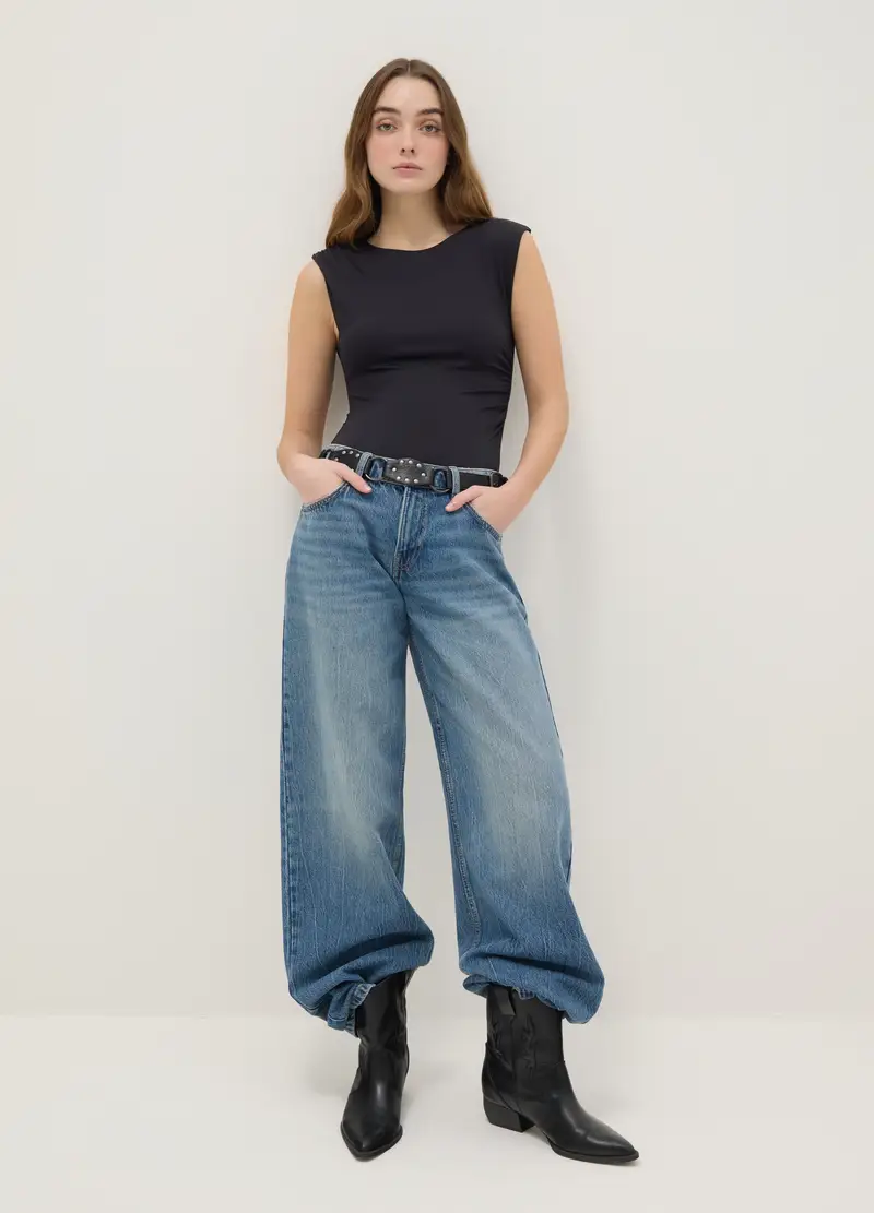 Body In Tessuto Elasticizzato Nero Regular Fit, Donna, Nero