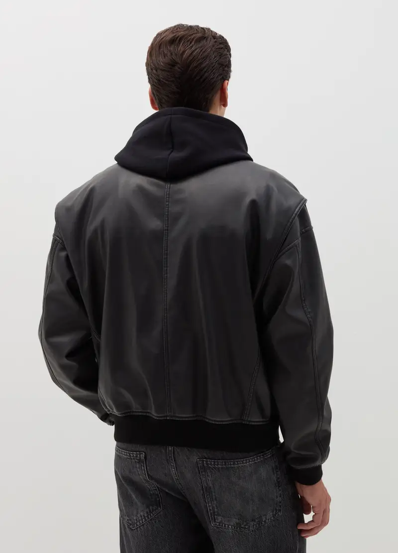 Bomber Biker Effetto Lucido, Uomo, Nero miniatura 3