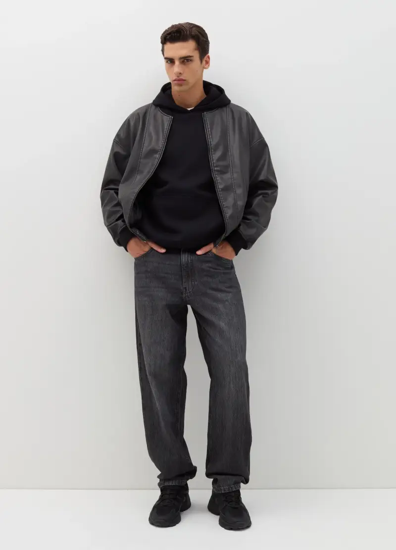 Bomber Biker Effetto Lucido, Uomo, Nero