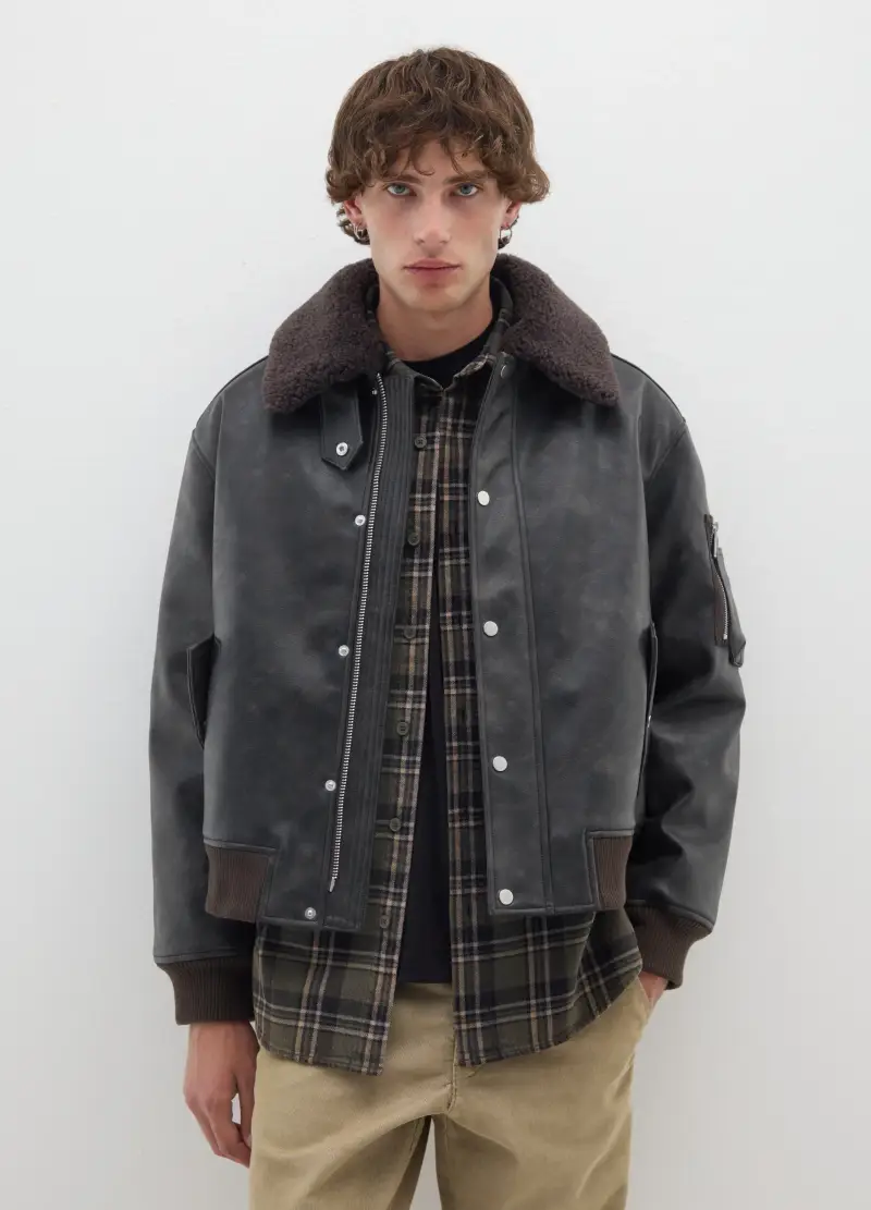 Bomber Grigio Regular Fit E Zip, Uomo, Marrone miniatura 3