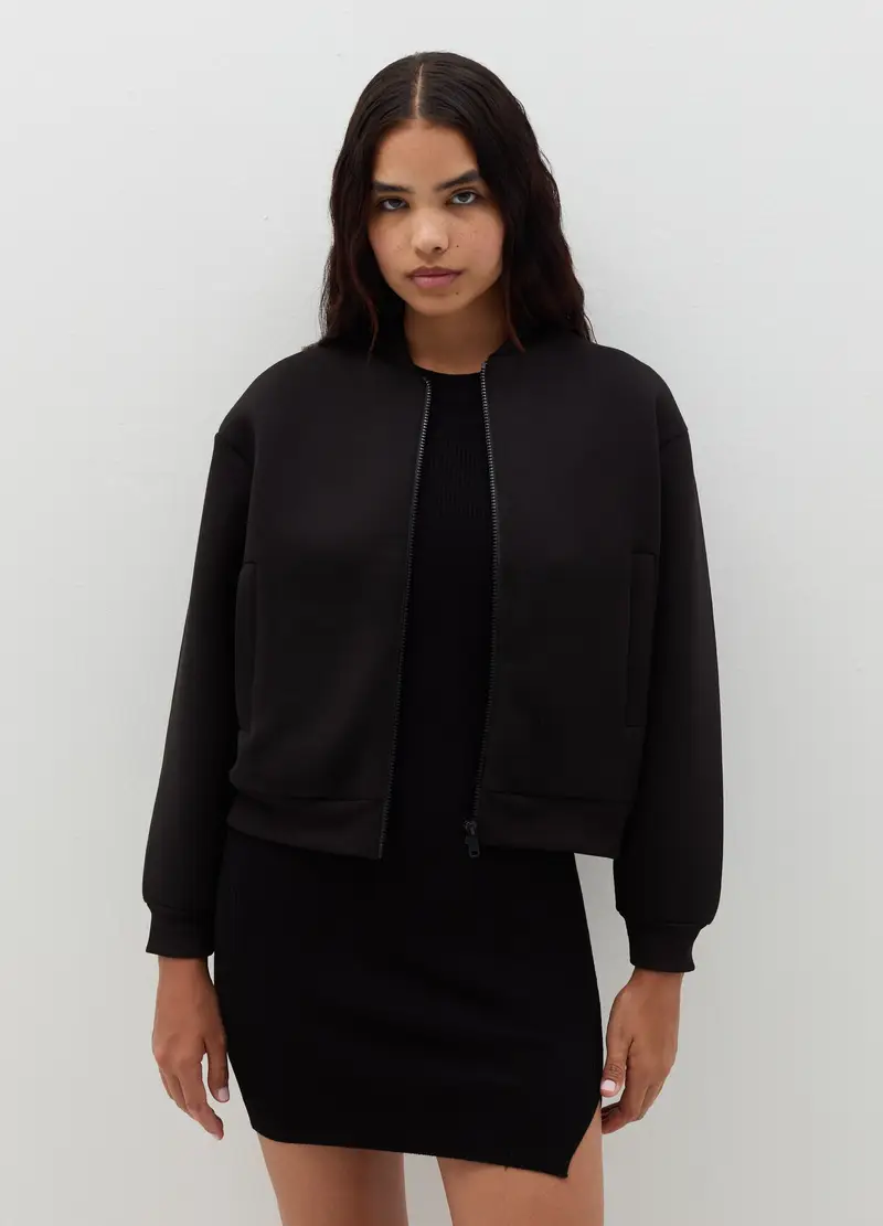 Bomber In Neoprene Con Zip, Donna, Nero miniatura 2