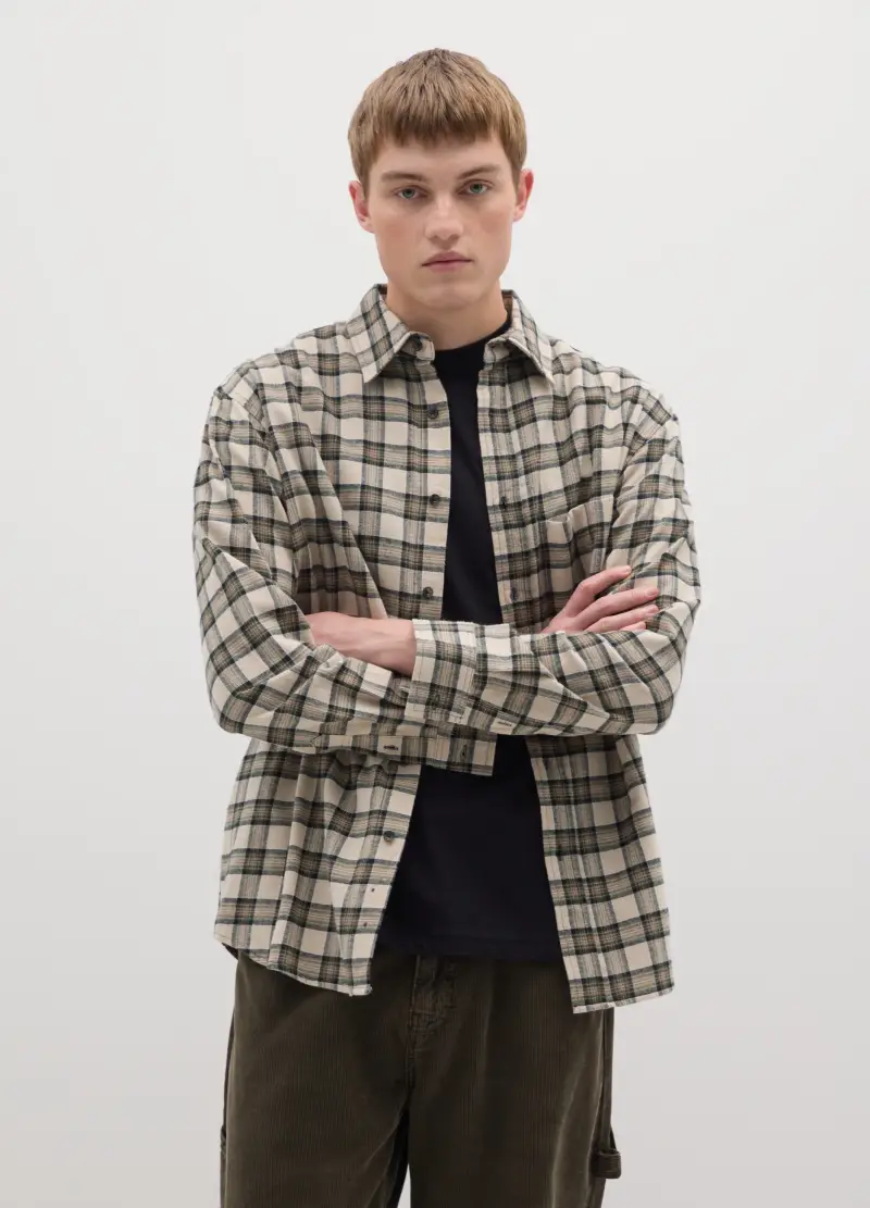 Camicia A Quadri In Flanella, Uomo, Beige miniatura 2