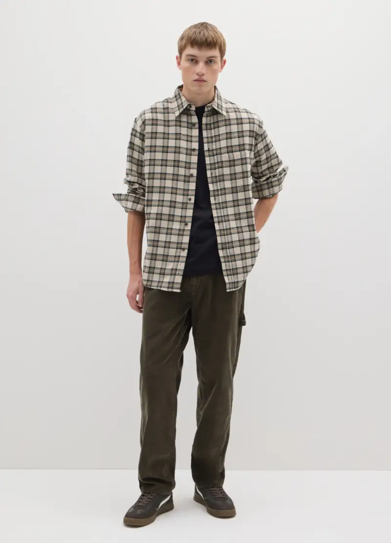 Camicia A Quadri In Flanella, Uomo, Beige