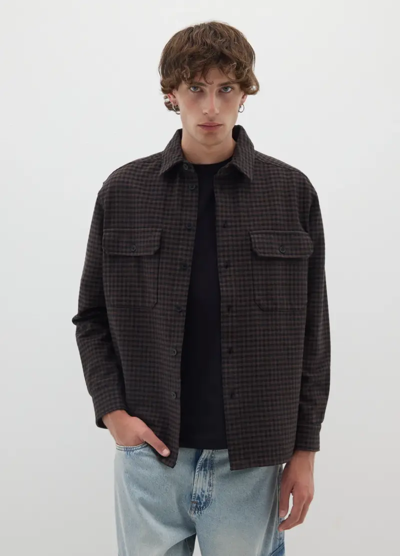 Camicia A Quadri Marrone In Puro Cotone E Flanella Con Regular Fit, Uomo, Multicolor miniatura 3