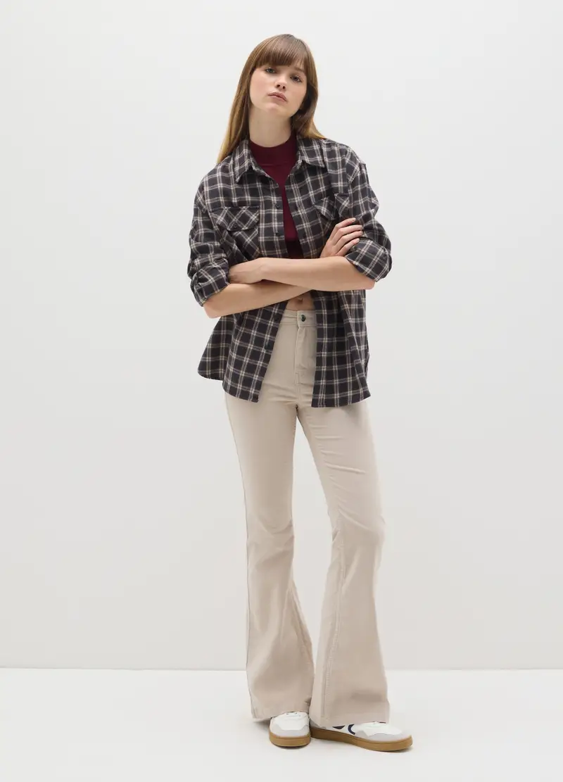 Camicia A Quadri Multicolor In Puro Cotone E Flanella Regular Fit, Donna, Multicolor miniatura 2