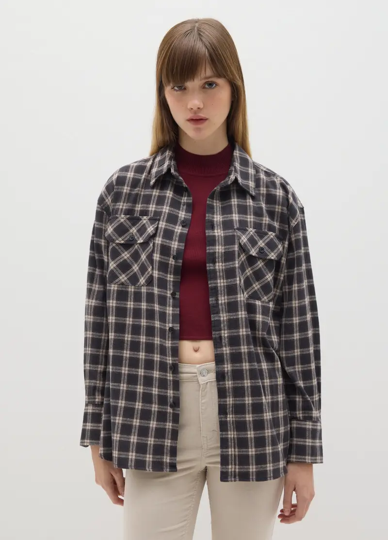 Camicia A Quadri Multicolor In Puro Cotone E Flanella Regular Fit, Donna, Multicolor miniatura 3