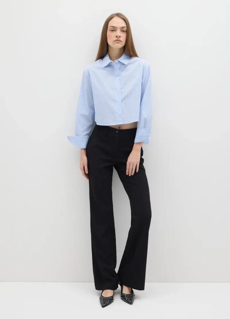 Camicia A Righe Multicolor In Puro Cotone Regular Fit Con Strass, Donna, Multicolor miniatura 2