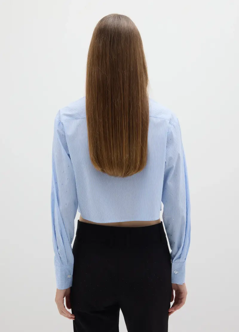 Camicia A Righe Multicolor In Puro Cotone Regular Fit Con Strass, Donna, Multicolor miniatura 3