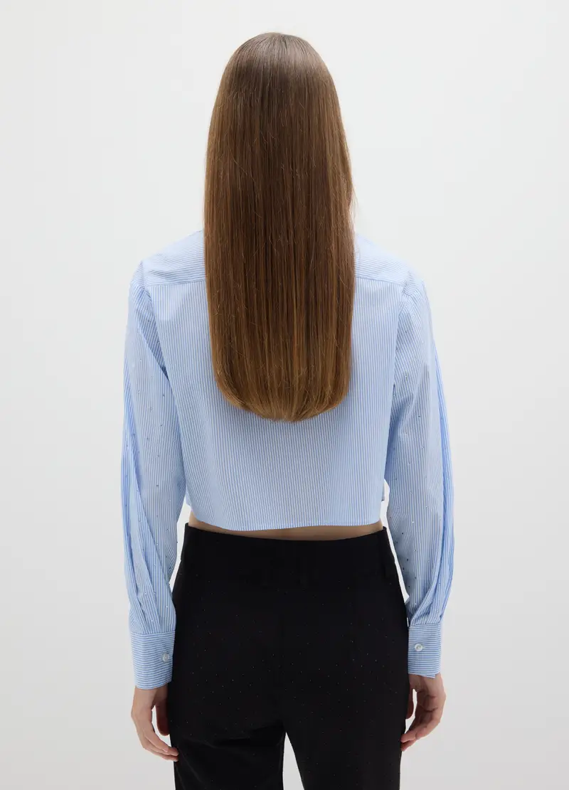 Camicia A Righe Multicolor In Puro Cotone Regular Fit Con Strass, Donna, Multicolor miniatura 3