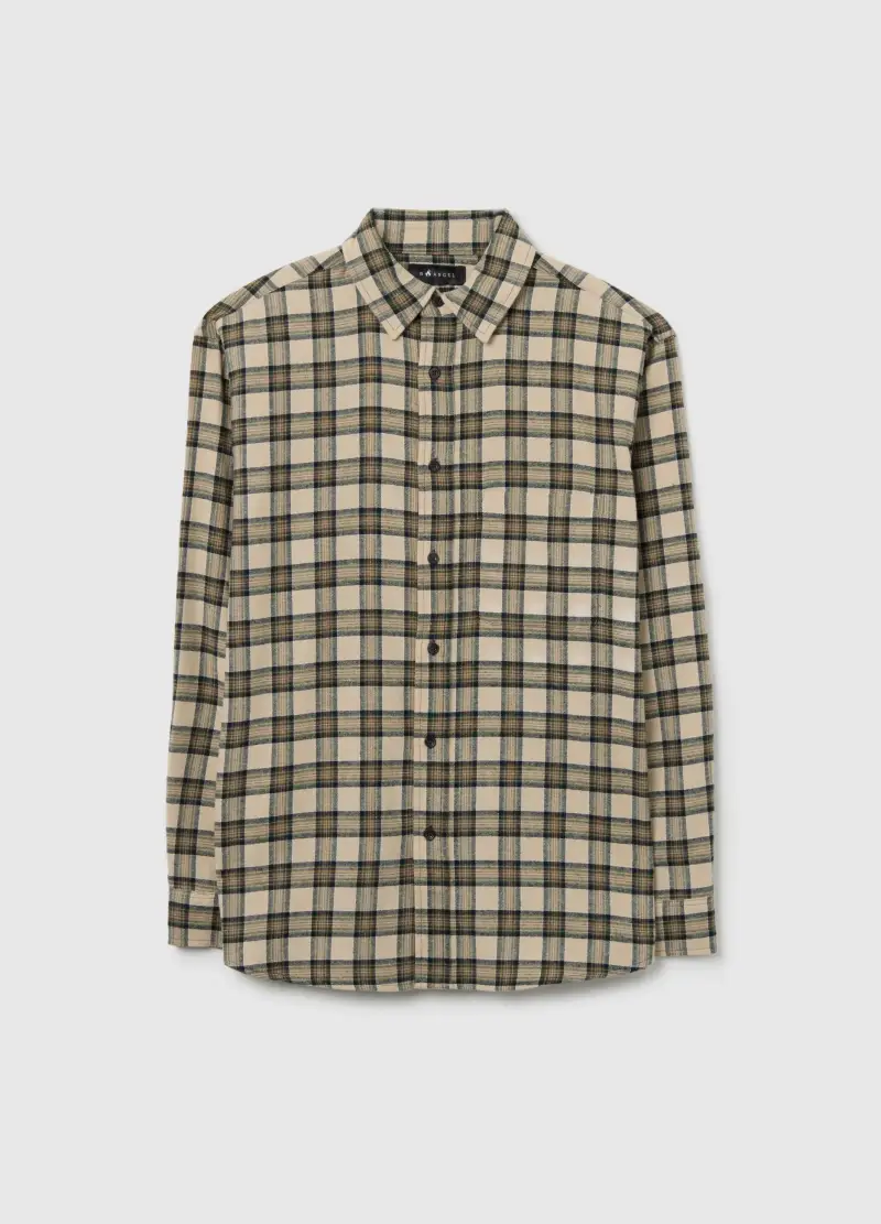 Camicia Beige A Quadri In Flanella, Uomo, Beige