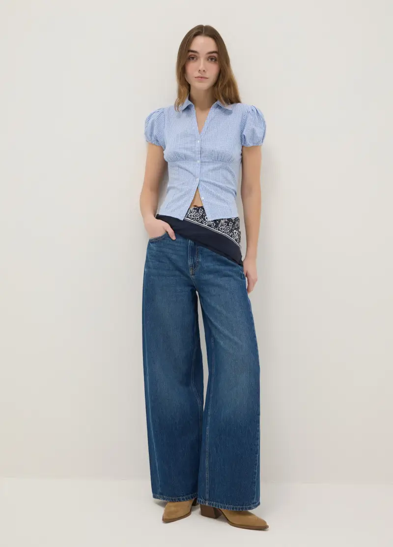 Camicia In Cotone Elasticizzato A Quadri Multicolor Regular Fit, Donna, Multicolor miniatura 2