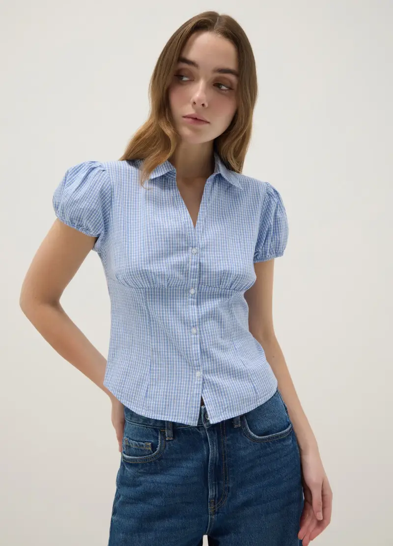 Camicia In Cotone Elasticizzato A Quadri Multicolor Regular Fit, Donna, Multicolor