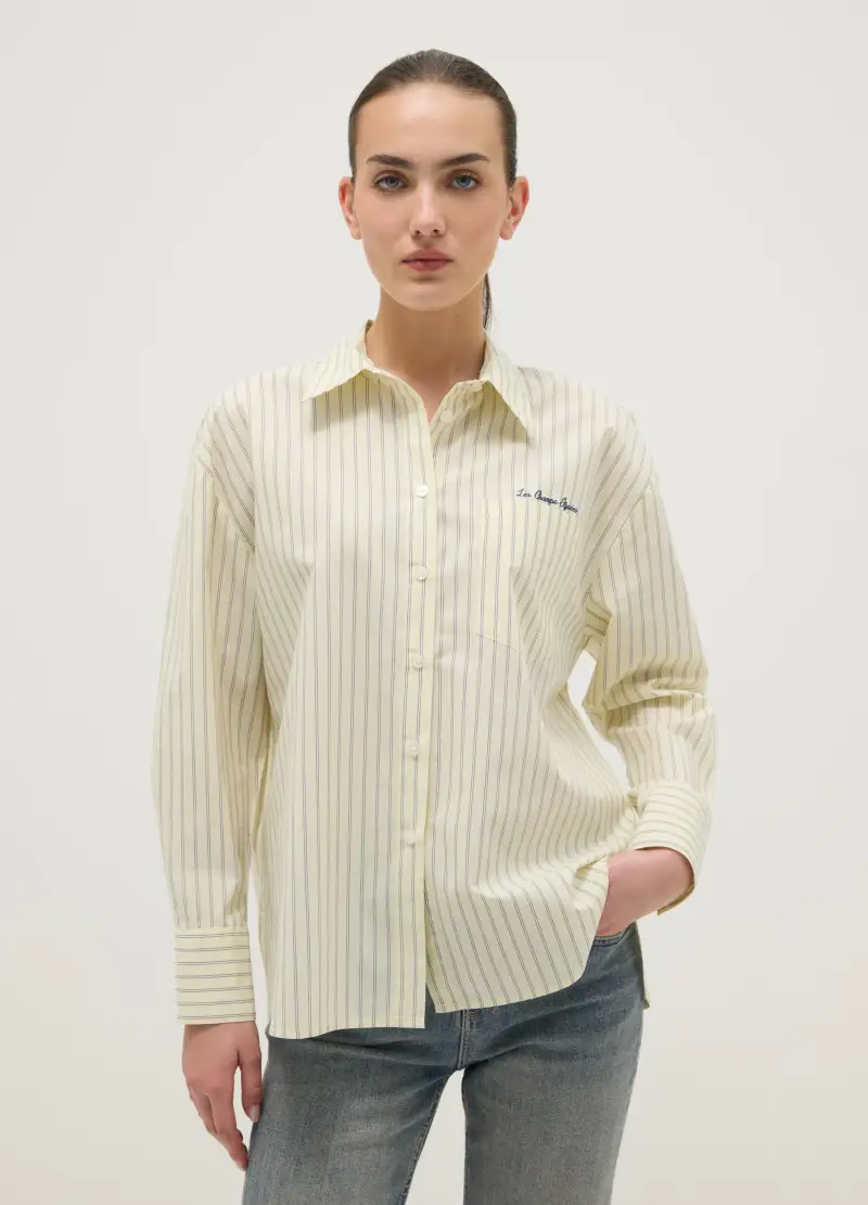 Camicia In Puro Cotone A Righe Gialla Regular Fit, Donna, Giallo miniatura 3