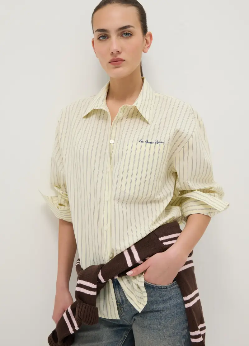 Camicia In Puro Cotone A Righe Gialla Regular Fit, Donna, Giallo