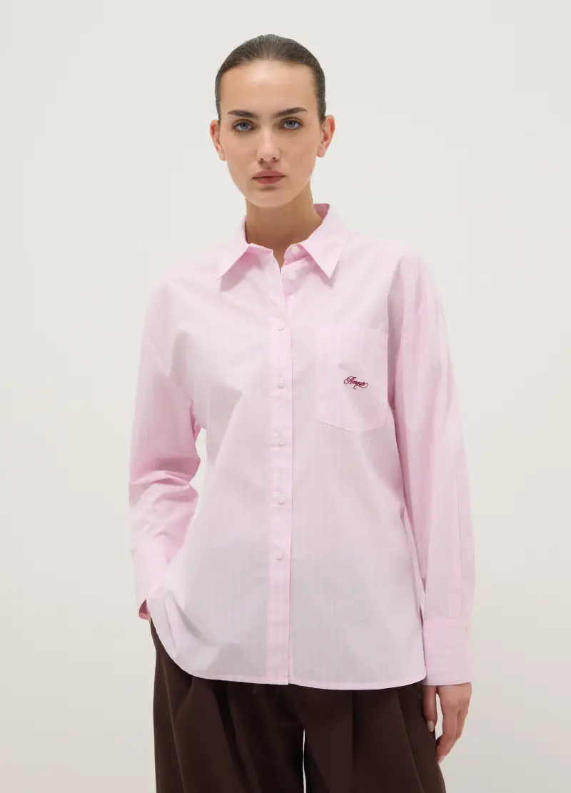 Camicia In Puro Cotone A Righe Rosa Regular Fit, Donna, Rosa miniatura 3