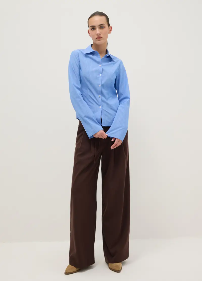 Camicia In Puro Cotone Azzurra A Righe Slim Fit, Donna, Azzurro miniatura 2