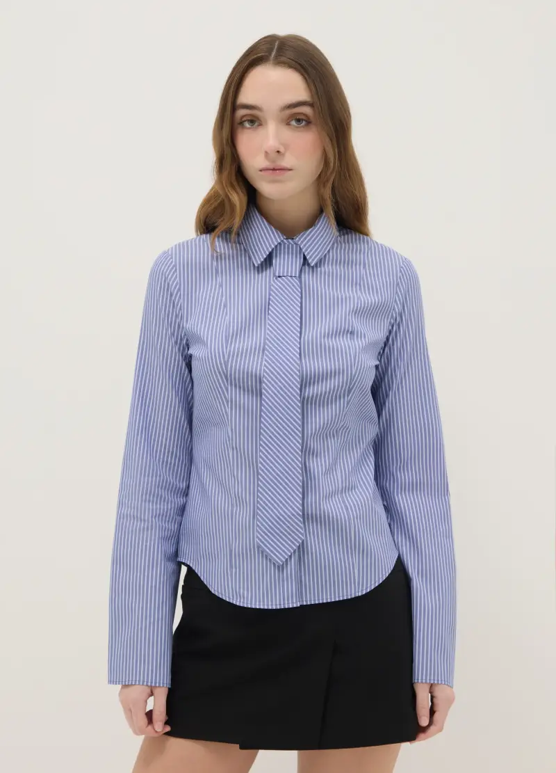 Camicia In Puro Cotone Blu A Righe Slim Fit, Donna, Blu