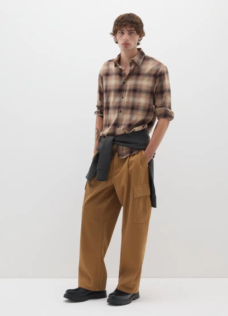 Camicia In Puro Cotone Marrone Regular Fit, Uomo, Marrone