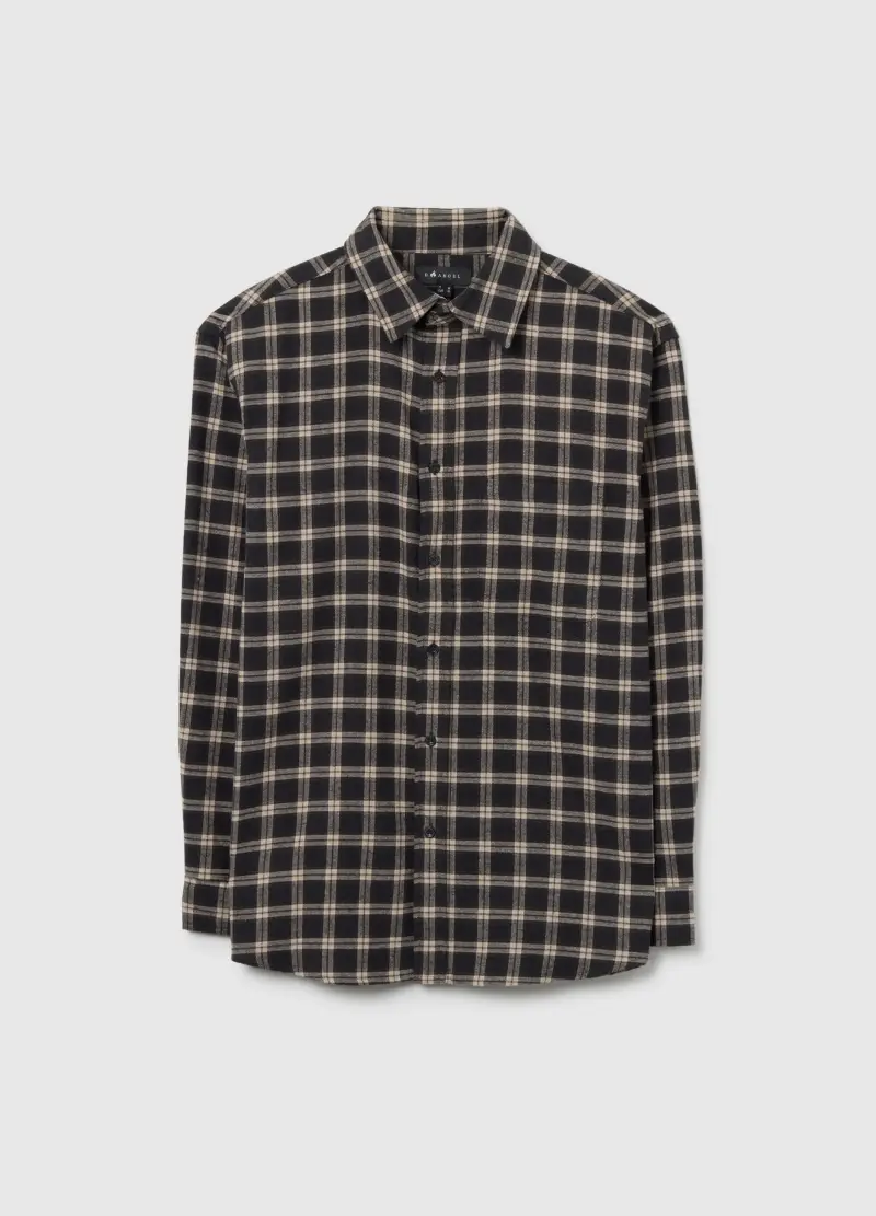 Camicia Nera In Flanella Con Motivo A Quadri, Uomo, Nero