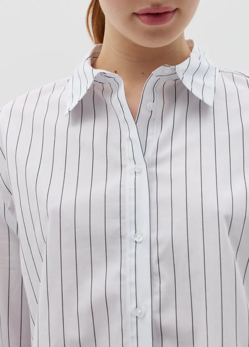 Camicia Over In Popeline A Righe Sottili, Donna, Bianco miniatura 3