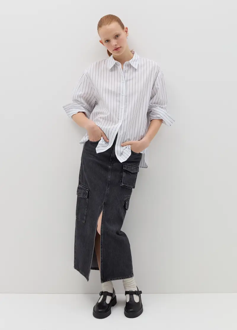 Camicia Over In Popeline A Righe Sottili, Donna, Bianco