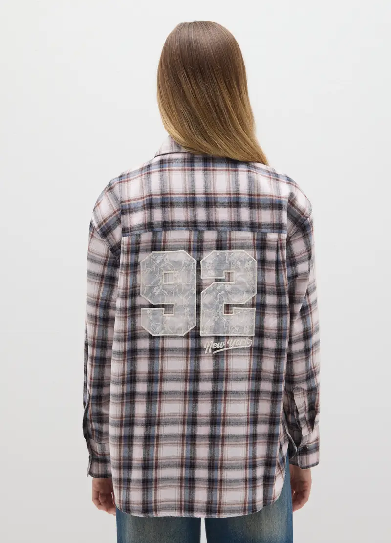 Camicia Rosa In Flanella A Quadri, Donna, Beige miniatura 3