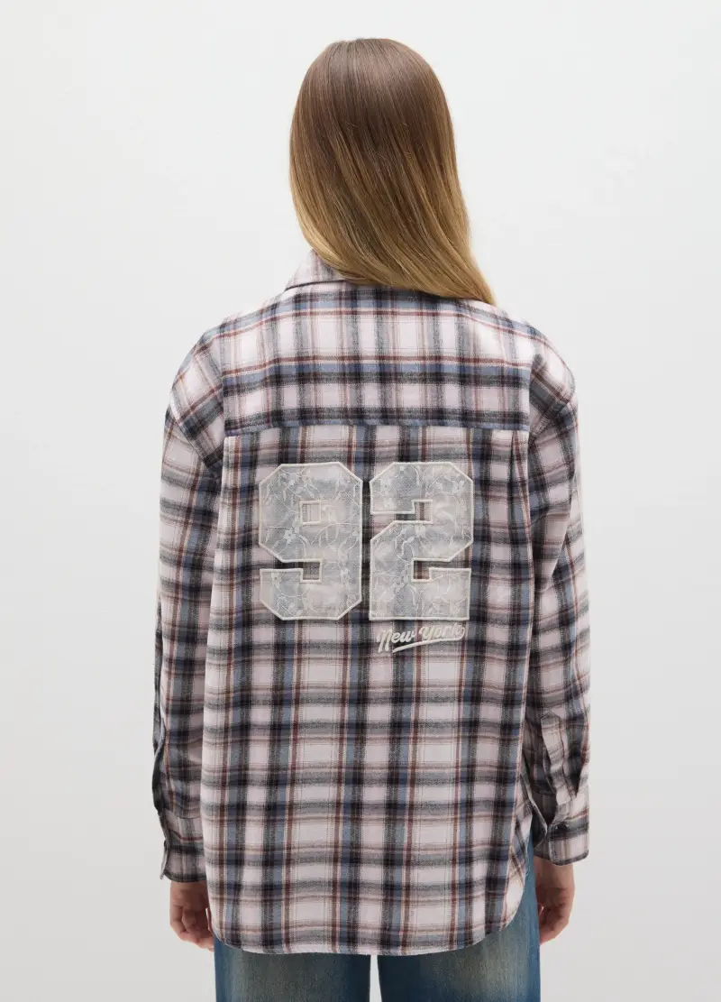 Camicia Rosa In Flanella A Quadri, Donna, Beige miniatura 3