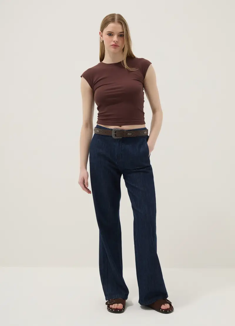 Canotta Fitted In Cotone Elasticizzato Marrone, Donna, Marrone miniatura 2