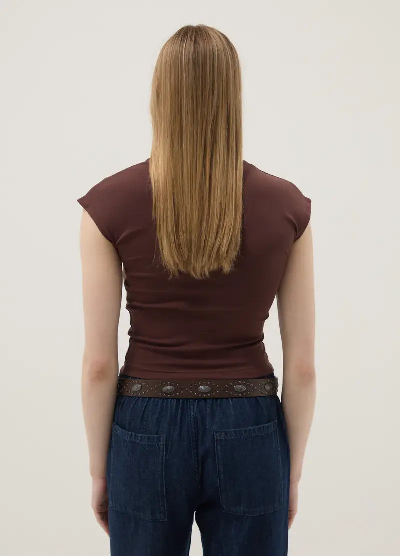 Canotta Fitted In Cotone Elasticizzato Marrone, Donna, Marrone miniatura 3